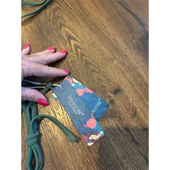 Hisaguhe Women's Dark Green Tie-Side Triangle Bikini Set Size S - Picture 5 of 12